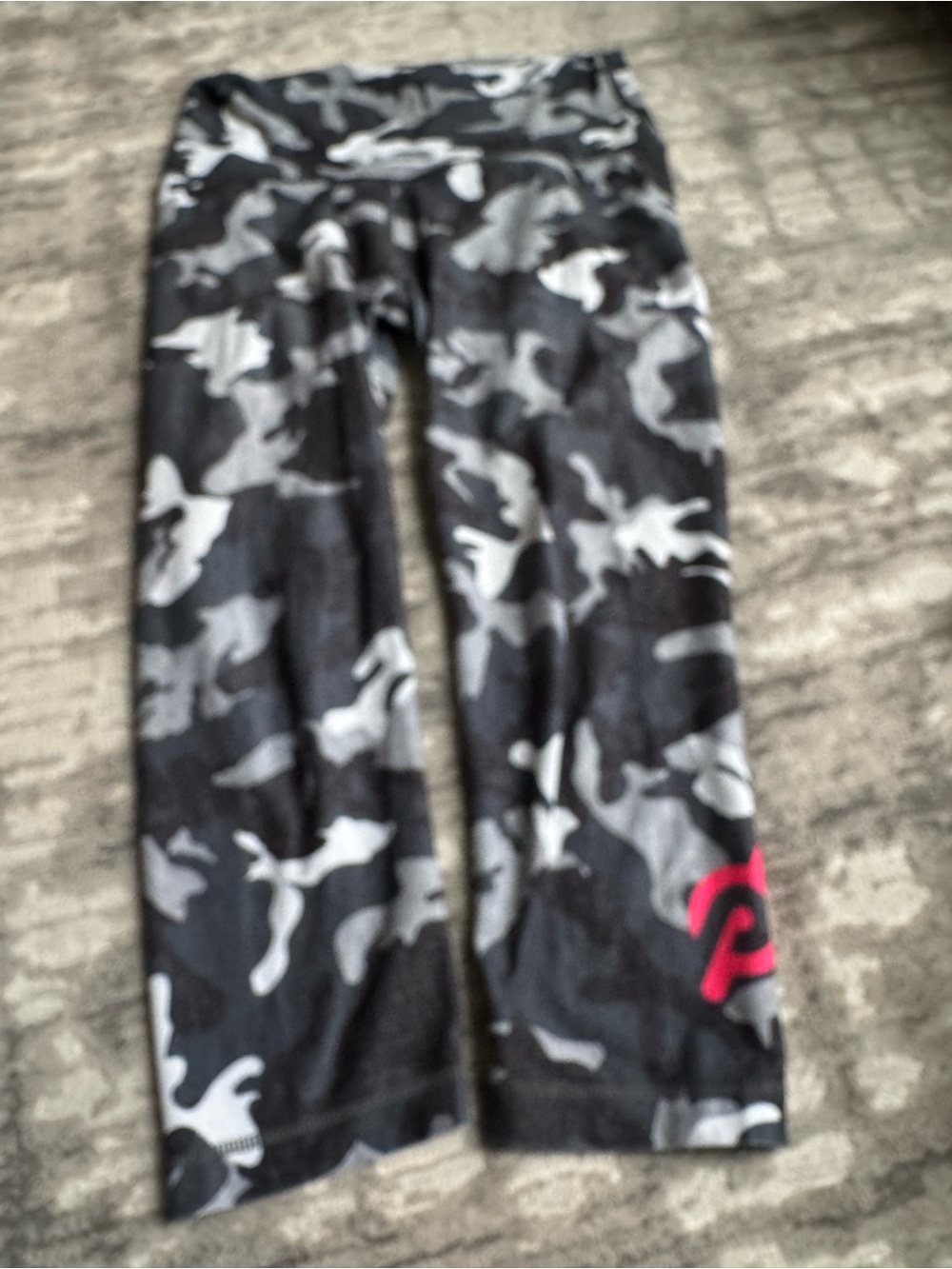 Peloton Black & Gray Camo Leggings with Pink Logo Accent